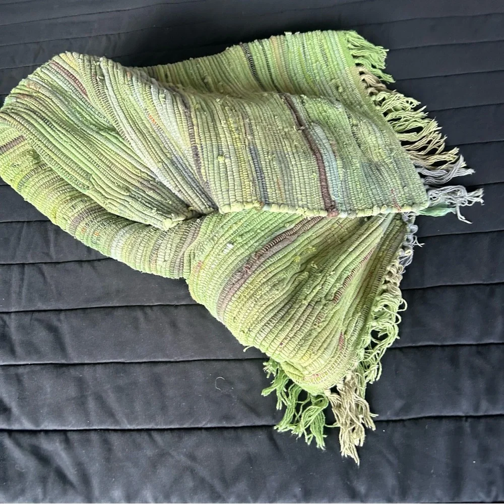 Handwoven Chindi Rag Rug with 3” Fringe Washable Rustic Boho Jute Trim #1015252